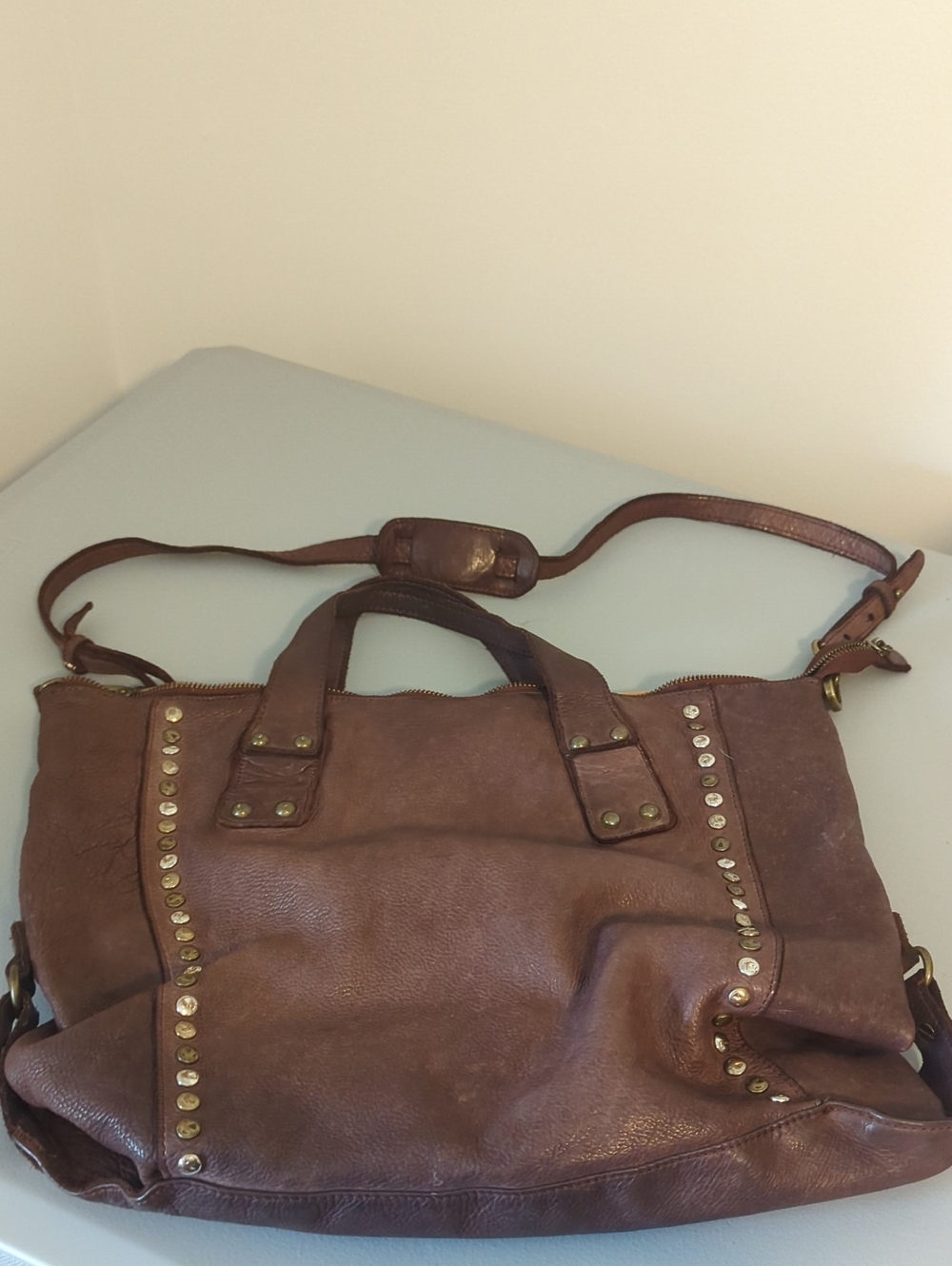 C Z Falconer Women’s Brown Studded Leather Tote Bag